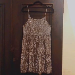 Zara 3 tiered silver sequined fun dress Large